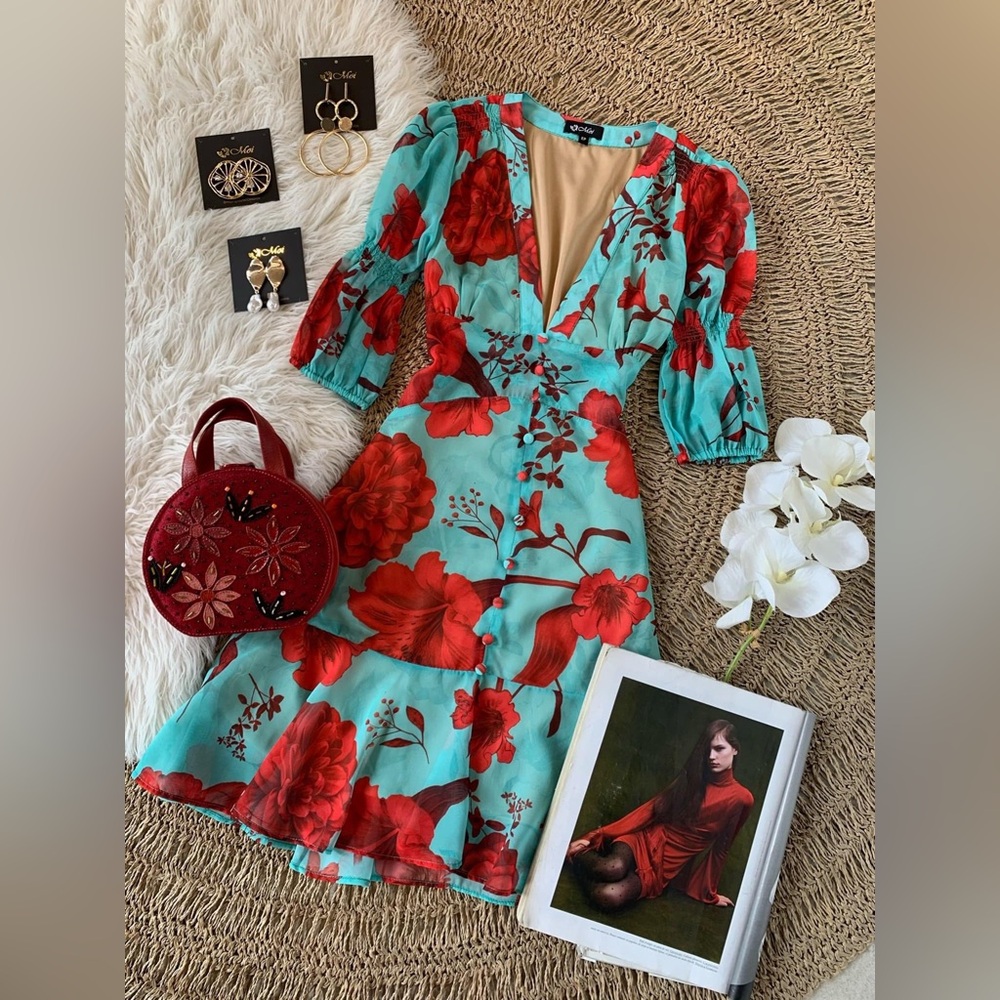 Floral turquoise dress size M